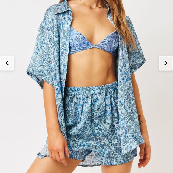 Frankie's Bikinis Other - Frankie’s bikinis Fifi silk button up shirt and matching shorts. Cover up set.